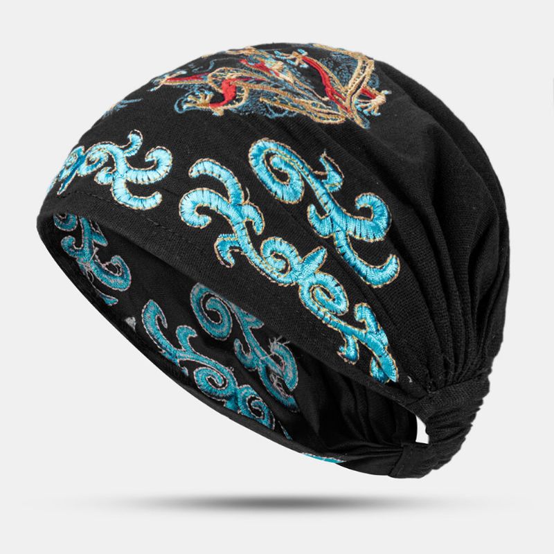 Kobiety Etniczne Haftowane CZapki Beanie Vintage Dobre Elastyczne Oddychające CZapki Turban