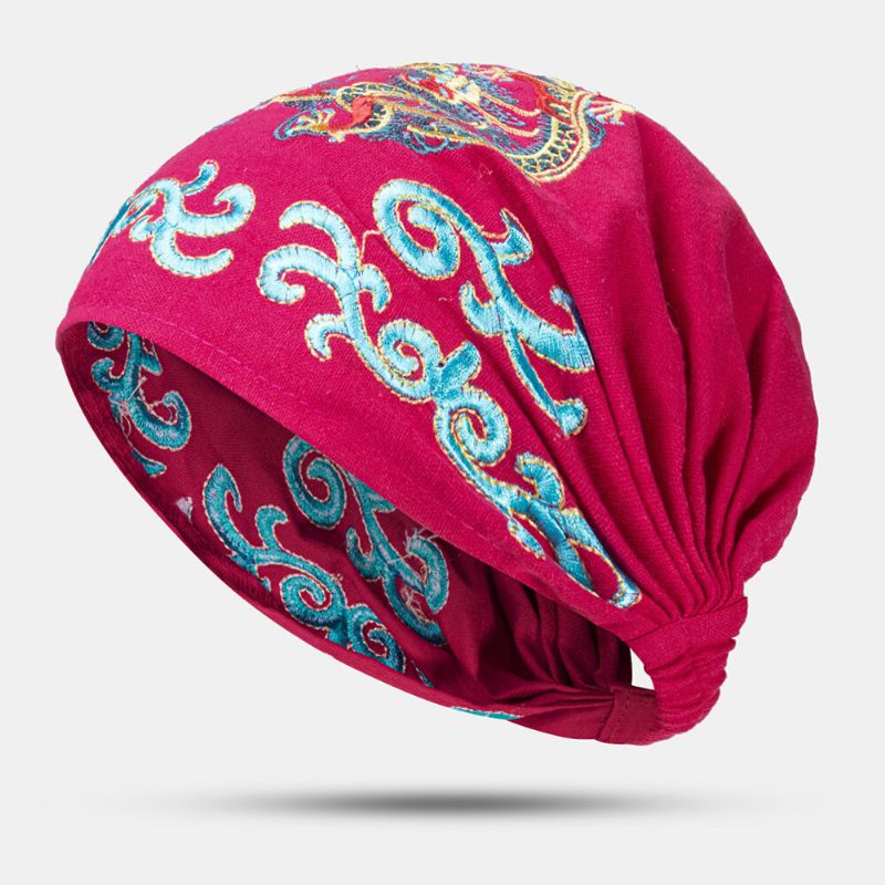 Kobiety Etniczne Haftowane CZapki Beanie Vintage Dobre Elastyczne Oddychające CZapki Turban