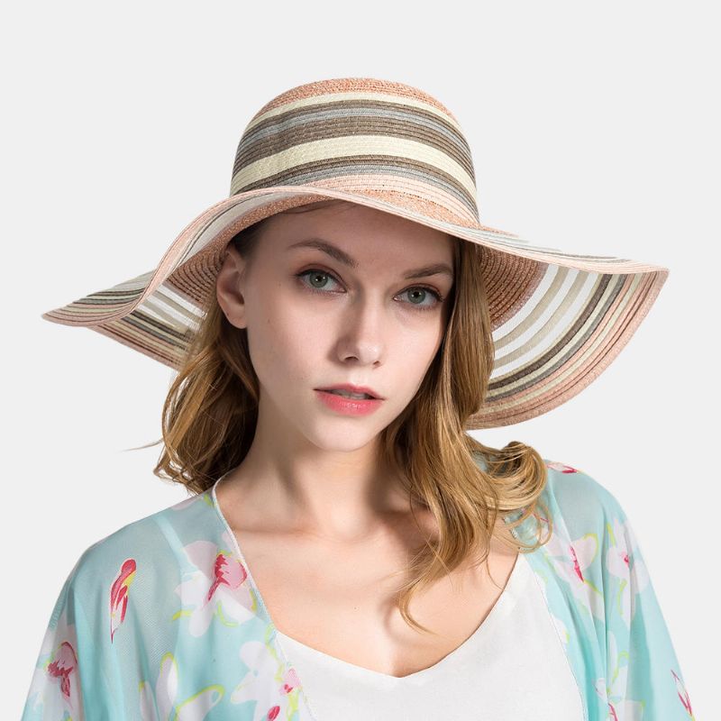 Kobiety Gradient Hollow Large Edge Cap Travel Shade Słomkowy Kapelusz