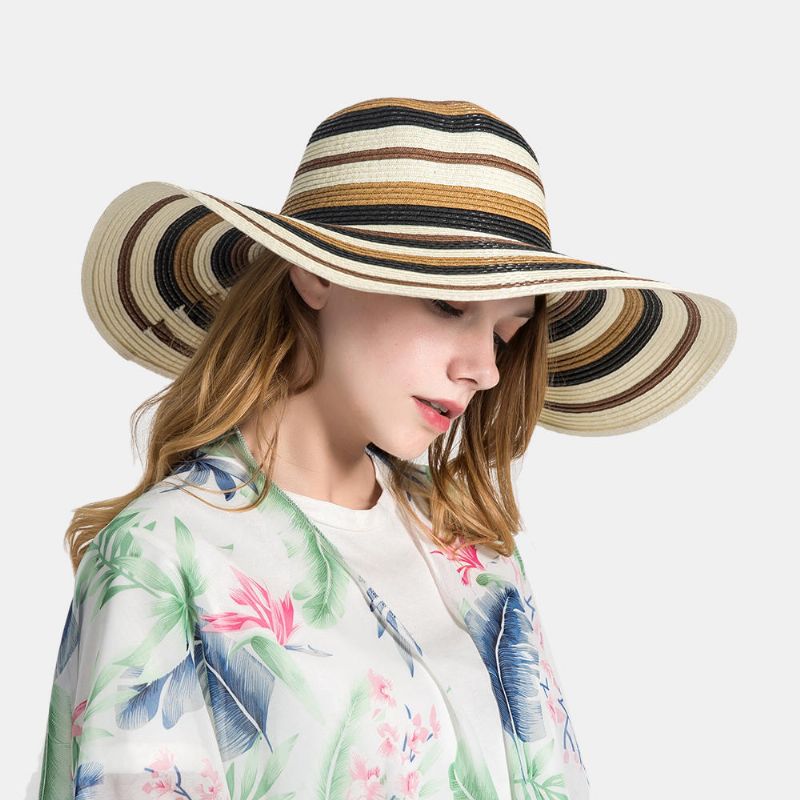 Kobiety Gradient Hollow Large Edge Cap Travel Shade Słomkowy Kapelusz