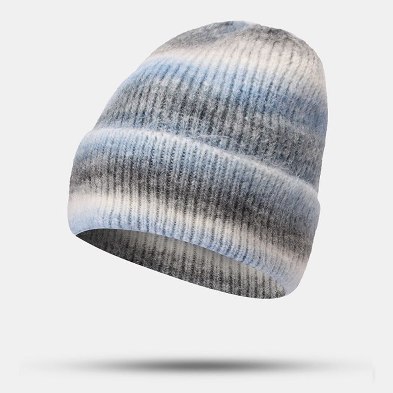 Kobiety Gradient Jesień Zima Ciepła Dzianiny Kapelusz Osobowość Dziki Flanging Ochrona Uszu CZapka Beanie