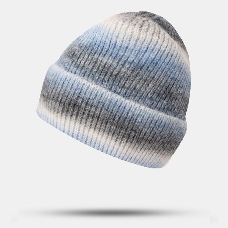 Kobiety Gradient Jesień Zima Ciepła Dzianiny Kapelusz Osobowość Dziki Flanging Ochrona Uszu CZapka Beanie