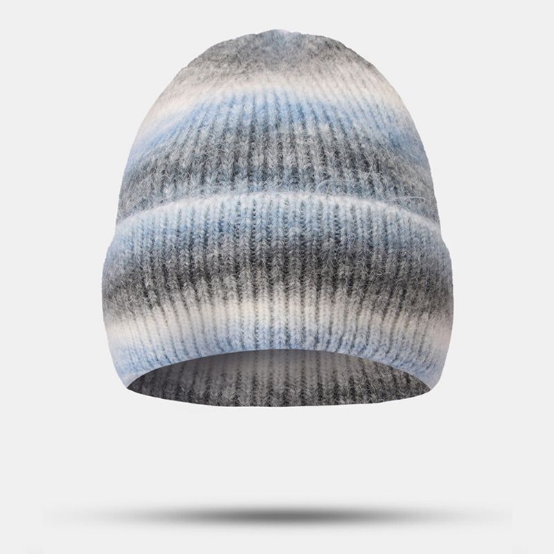 Kobiety Gradient Jesień Zima Ciepła Dzianiny Kapelusz Osobowość Dziki Flanging Ochrona Uszu CZapka Beanie