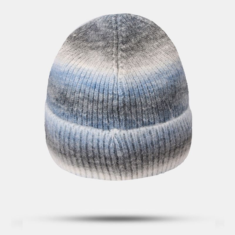 Kobiety Gradient Jesień Zima Ciepła Dzianiny Kapelusz Osobowość Dziki Flanging Ochrona Uszu CZapka Beanie