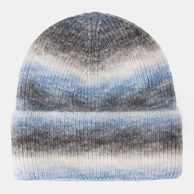 Kobiety Gradient Jesień Zima Ciepła Dzianiny Kapelusz Osobowość Dziki Flanging Ochrona Uszu CZapka Beanie