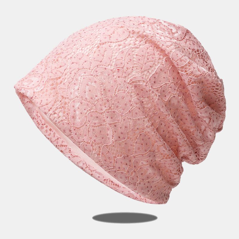 Kobiety Koronki Rhinestone Kwiat Wzór Kapelusz Baotou Casual Dziki Oddychający Wygodny CZapka Beanie