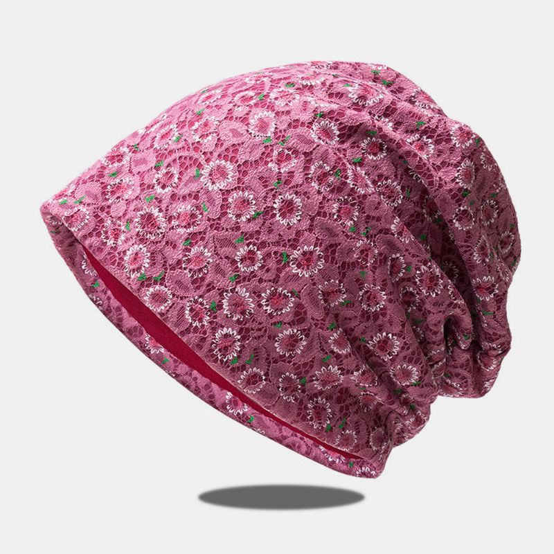 Kobiety Koronkowy Kwiatowy Wzór Z Nadrukiem Hollow Oddychająca CZapka Przeciwsłoneczna Beanie Kapelusz Baotou Hat