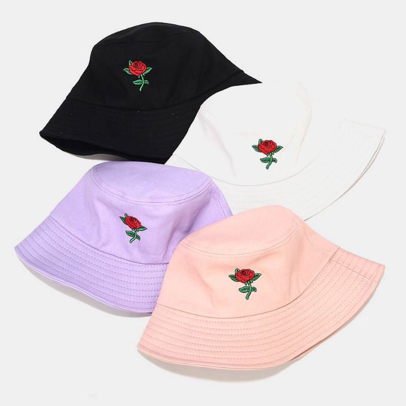 Kobiety Lato Ochrona Przed Promieniowaniem Uv Kwiatowy Wzór Haft Casual Cute Sun Kapelusz Bucket Hat