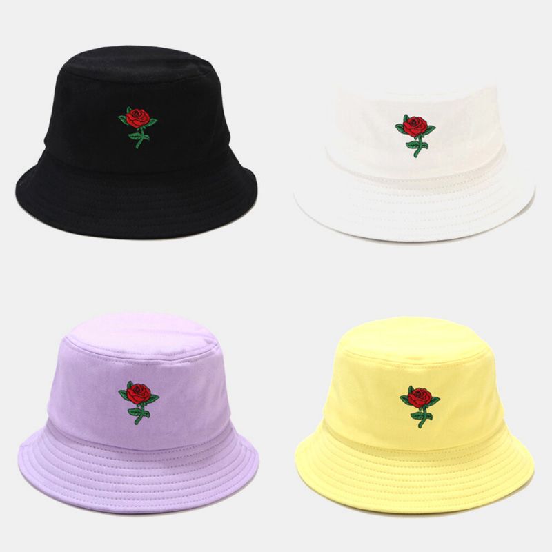 Kobiety Lato Ochrona Przed Promieniowaniem Uv Kwiatowy Wzór Haft Casual Cute Sun Kapelusz Bucket Hat