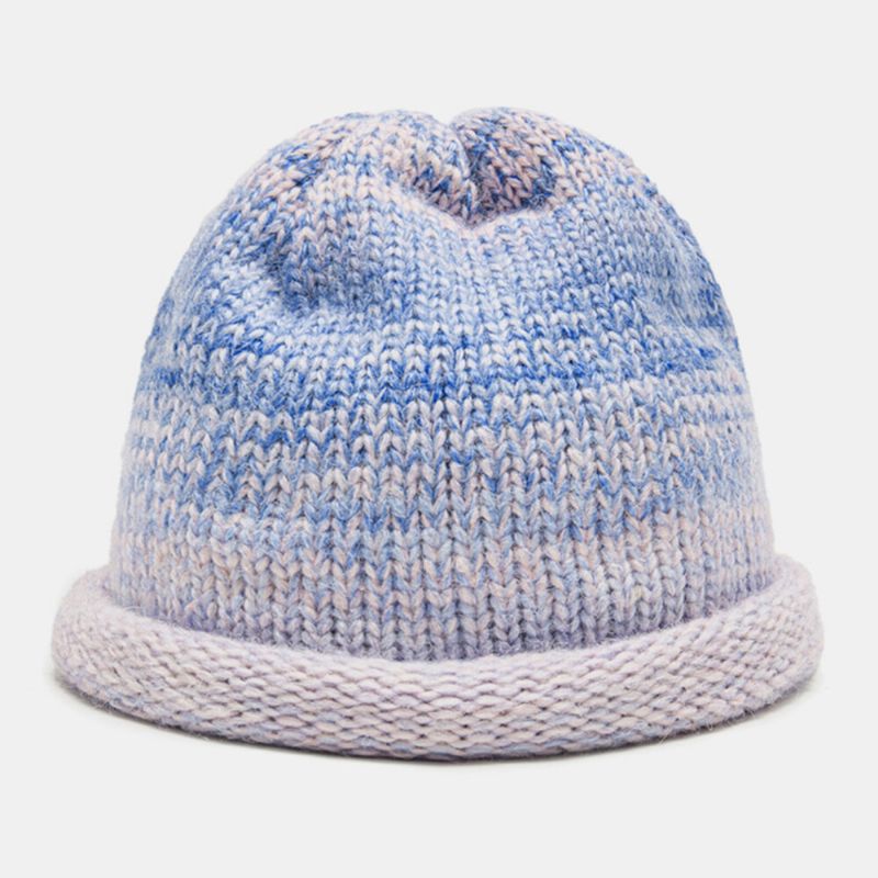 Kobiety Mieszane Kolory Dzianiny Tie-dye Gradient Kolor Vintage Moda Ciepło Brimless Beanie Hat