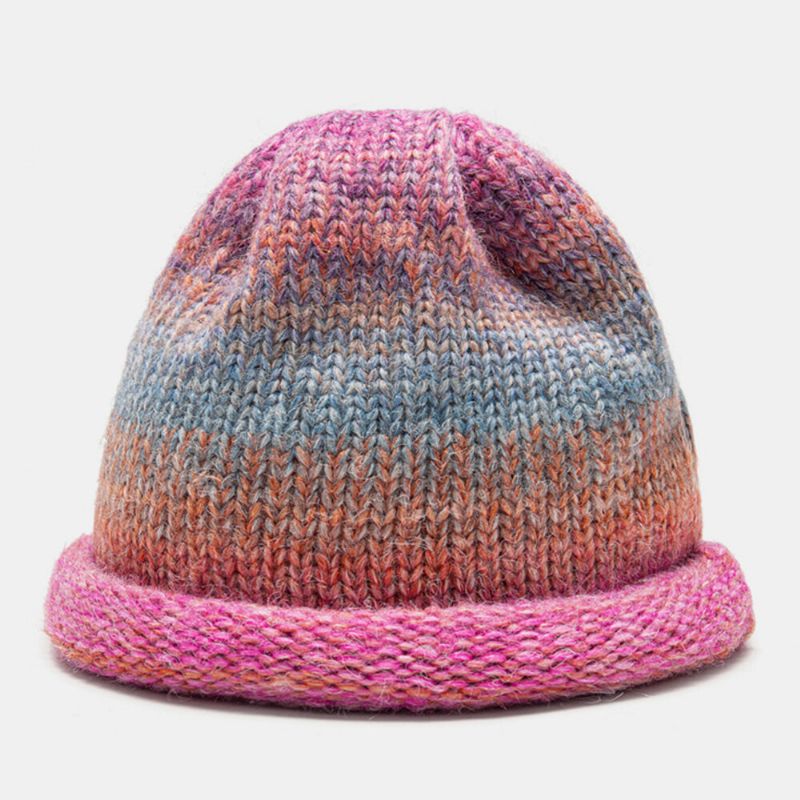 Kobiety Mieszane Kolory Dzianiny Tie-dye Gradient Kolor Vintage Moda Ciepło Brimless Beanie Hat