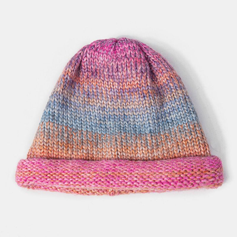 Kobiety Mieszane Kolory Dzianiny Tie-dye Gradient Kolor Vintage Moda Ciepło Brimless Beanie Hat