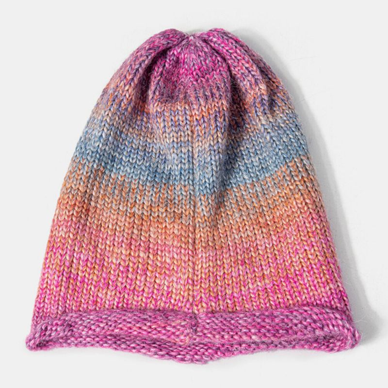 Kobiety Mieszane Kolory Dzianiny Tie-dye Gradient Kolor Vintage Moda Ciepło Brimless Beanie Hat