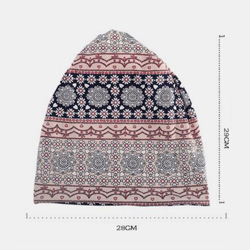 Kobiety Pełna Bawełna Antyalergiczna CZapka Baotou Na Szelkach Moda Nadruk W Kwiaty Jesień Zima Plus Aksamitna Ciepła Szalik CZapka Beanie