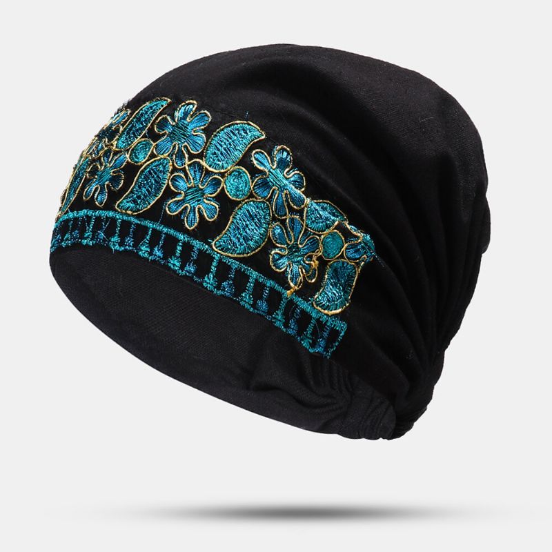 Kobiety Płótno Etniczne Haftowane Kwiaty Nadruk W Stylu Vintage CZapka Beanie Turban CZapki