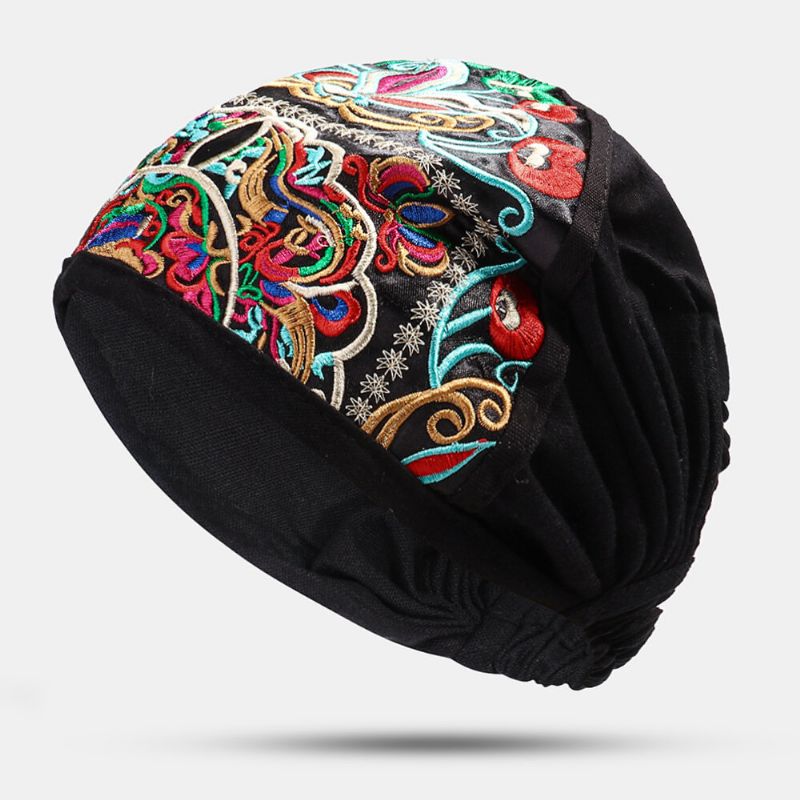 Kobiety Płótno Etniczne Haftowane Kwiaty Nadruk W Stylu Vintage CZapka Beanie Turban CZapki