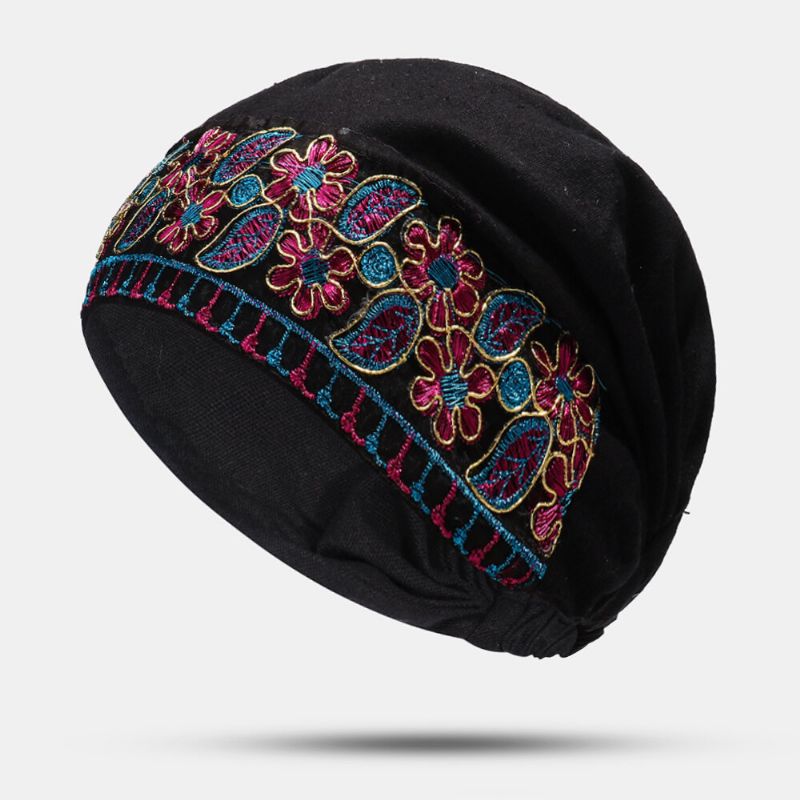 Kobiety Płótno Etniczne Haftowane Kwiaty Nadruk W Stylu Vintage CZapka Beanie Turban CZapki