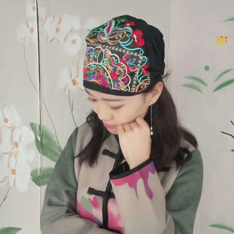 Kobiety Płótno Etniczne Haftowane Kwiaty Nadruk W Stylu Vintage CZapka Beanie Turban CZapki