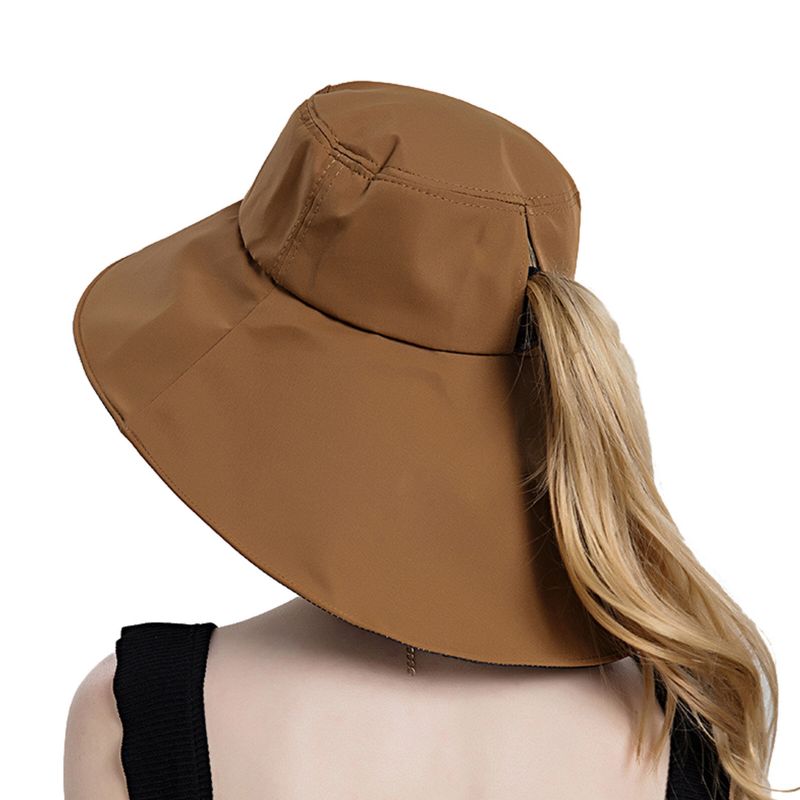 Kobiety Poliester Tkanina Casual Outdoor Back Brim Rozszerzony Kucyk Składane Kapelusze Wiadro Przeciwsłoneczne