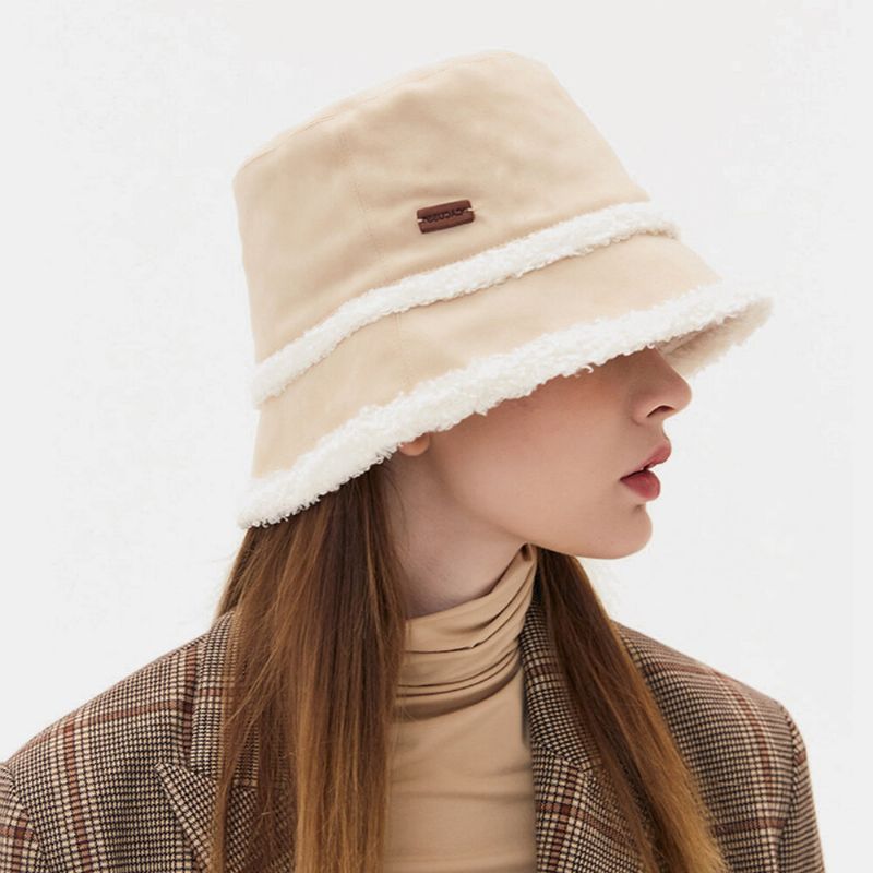 Kobiety Suede Lamb Hair Casual Fashion Elegancki Utrzymaj Ciepło Outdoor Bucket Hat