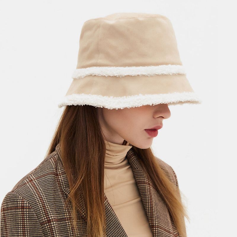 Kobiety Suede Lamb Hair Casual Fashion Elegancki Utrzymaj Ciepło Outdoor Bucket Hat