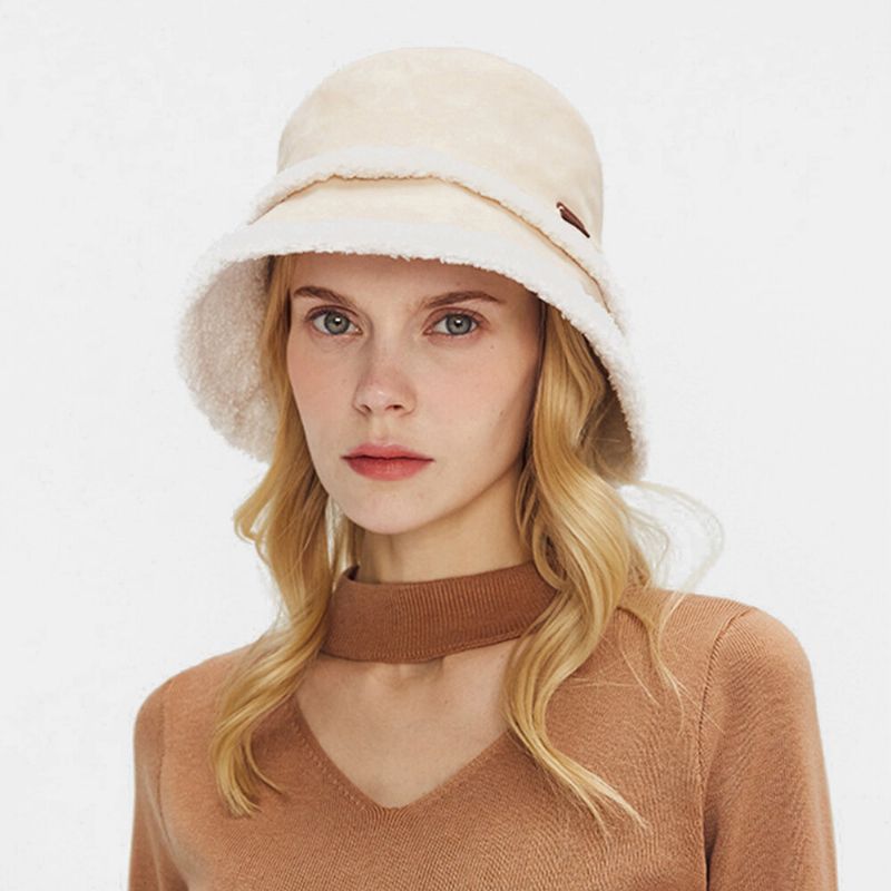 Kobiety Suede Lamb Hair Casual Fashion Elegancki Utrzymaj Ciepło Outdoor Bucket Hat