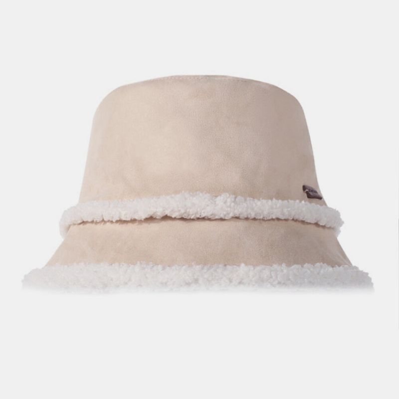 Kobiety Suede Lamb Hair Casual Fashion Elegancki Utrzymaj Ciepło Outdoor Bucket Hat