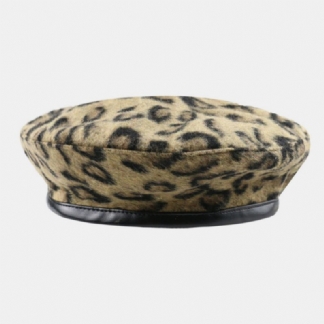 Kobiety Wełna Leopard Ciepły Retro Kapelusz Malarza Beret Kapelusz Ośmiokątny Kapelusz Płaski