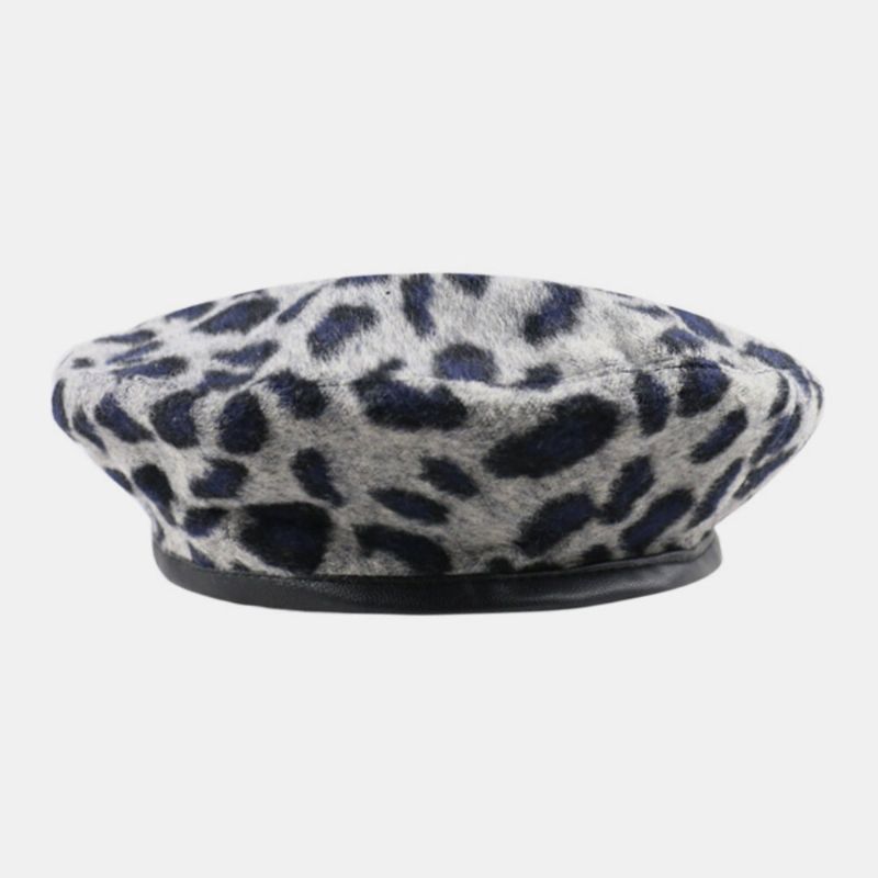 Kobiety Wełna Leopard Ciepły Retro Kapelusz Malarza Beret Kapelusz Ośmiokątny Kapelusz Płaski