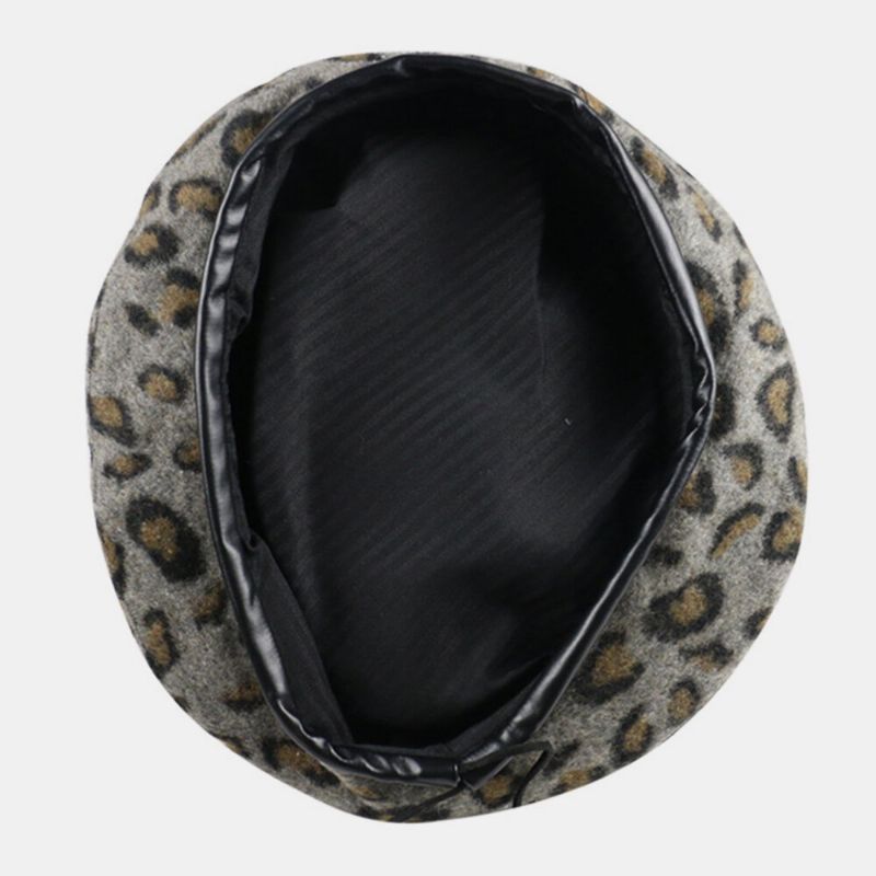 Kobiety Wełna Leopard Ciepły Retro Kapelusz Malarza Beret Kapelusz Ośmiokątny Kapelusz Płaski