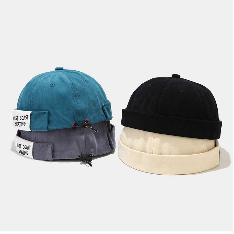 Mężczyźni Bawełna List Slogan Patchwork Outdoor Casual Landlord Cap Brimless Beanie Skull Cap