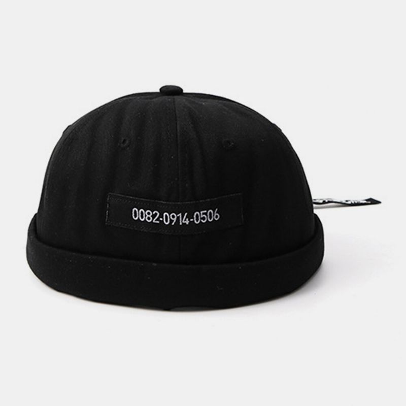 Mężczyźni Bawełniane Numery Slogan Patch Street Retro CZapka Bez Brimless Landlord Cap Skull Cap