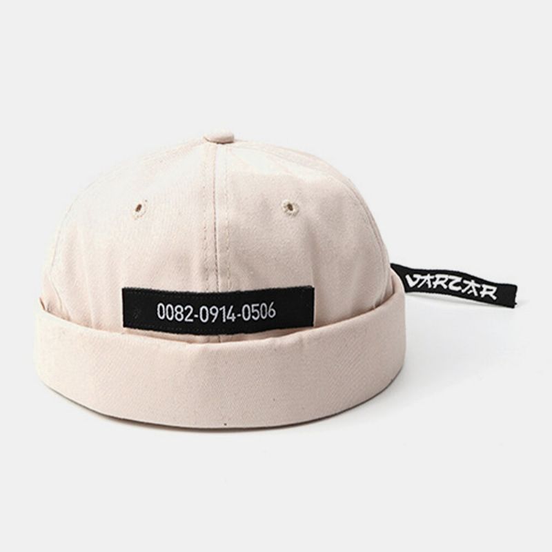 Mężczyźni Bawełniane Numery Slogan Patch Street Retro CZapka Bez Brimless Landlord Cap Skull Cap