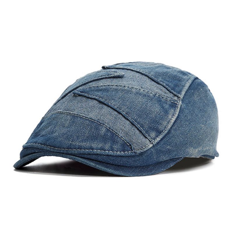 Mężczyźni Denim Oddychająca Osłona Przeciwsłoneczna Z Krótkim Rondem Casual Vintage Forward CZapki Beret Płaskie Caps