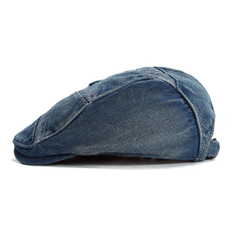 Mężczyźni Denim Oddychająca Osłona Przeciwsłoneczna Z Krótkim Rondem Casual Vintage Forward CZapki Beret Płaskie Caps