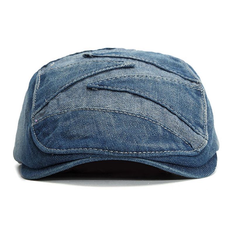 Mężczyźni Denim Oddychająca Osłona Przeciwsłoneczna Z Krótkim Rondem Casual Vintage Forward CZapki Beret Płaskie Caps