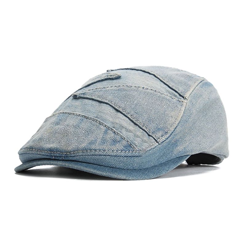 Mężczyźni Denim Oddychająca Osłona Przeciwsłoneczna Z Krótkim Rondem Casual Vintage Forward CZapki Beret Płaskie Caps