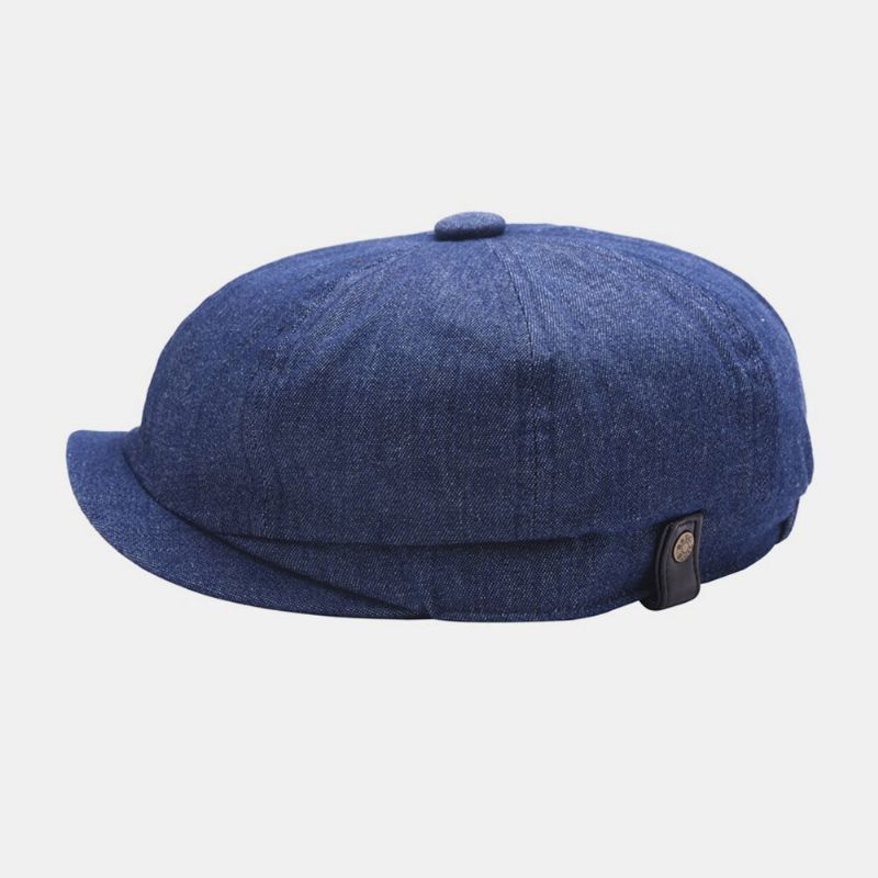 Mężczyźni Denim Patchwork Beret Cap Casual Retro Gumką Ośmioboczny Kapelusz Płaski Kapelusz Malarz Gazeciarz Cap