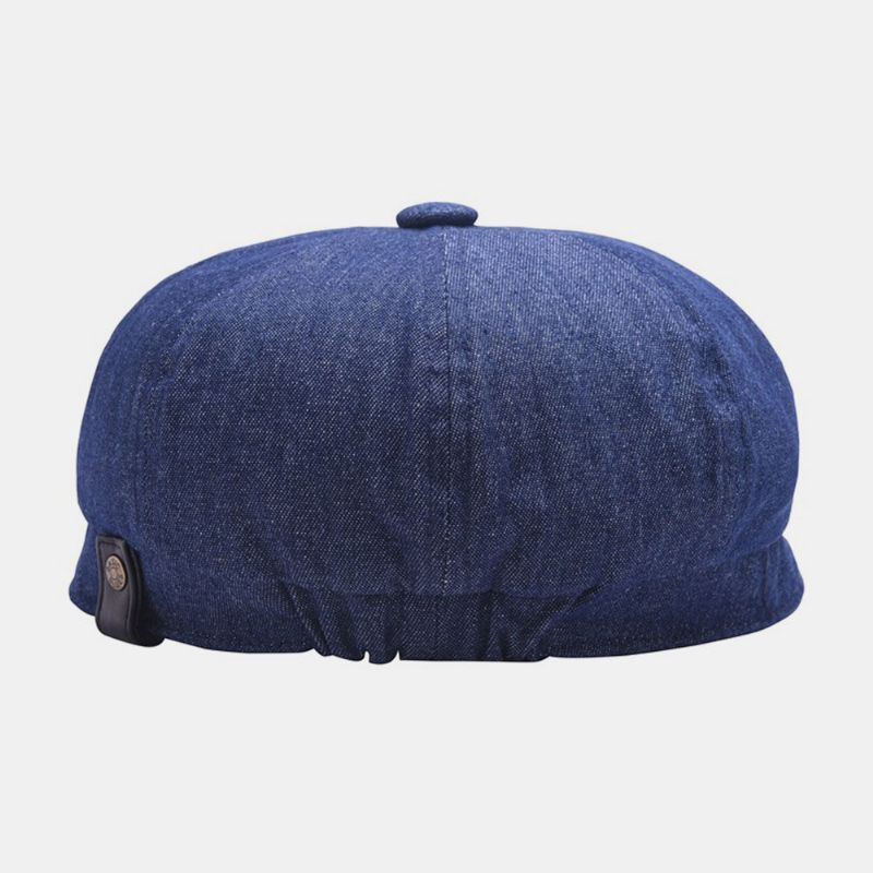 Mężczyźni Denim Patchwork Beret Cap Casual Retro Gumką Ośmioboczny Kapelusz Płaski Kapelusz Malarz Gazeciarz Cap