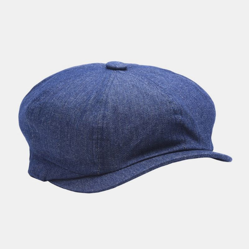 Mężczyźni Denim Patchwork Beret Cap Casual Retro Gumką Ośmioboczny Kapelusz Płaski Kapelusz Malarz Gazeciarz Cap