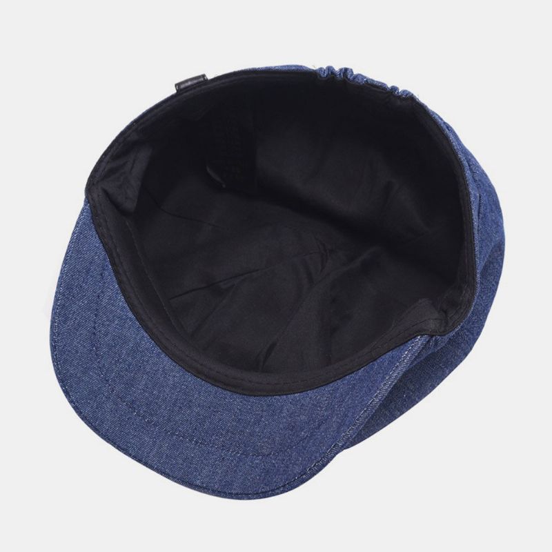 Mężczyźni Denim Patchwork Beret Cap Casual Retro Gumką Ośmioboczny Kapelusz Płaski Kapelusz Malarz Gazeciarz Cap