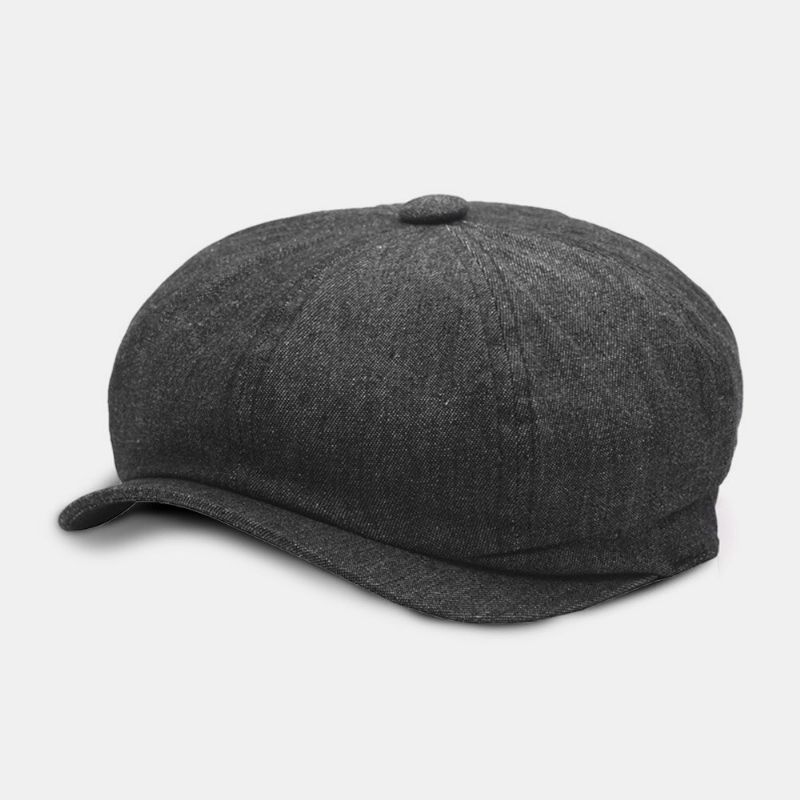 Mężczyźni Denim Patchwork Beret Cap Casual Retro Gumką Ośmioboczny Kapelusz Płaski Kapelusz Malarz Gazeciarz Cap