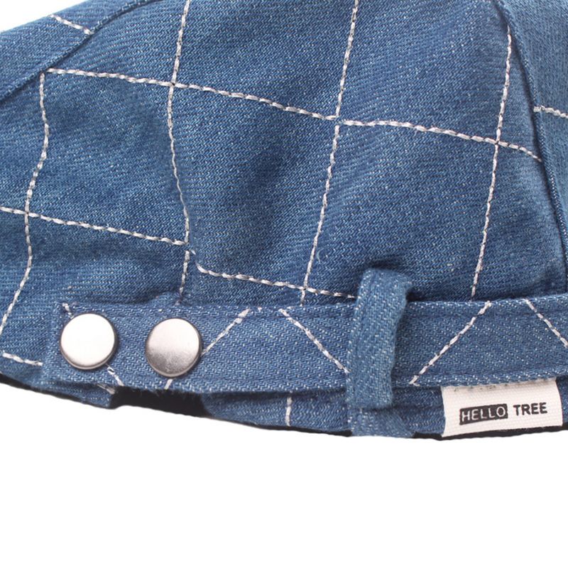 Mężczyźni Denim Plaid Pattern Parasolka Z Krótkim Rondem Casual Vintage Forward CZapki Beret Płaskie Caps