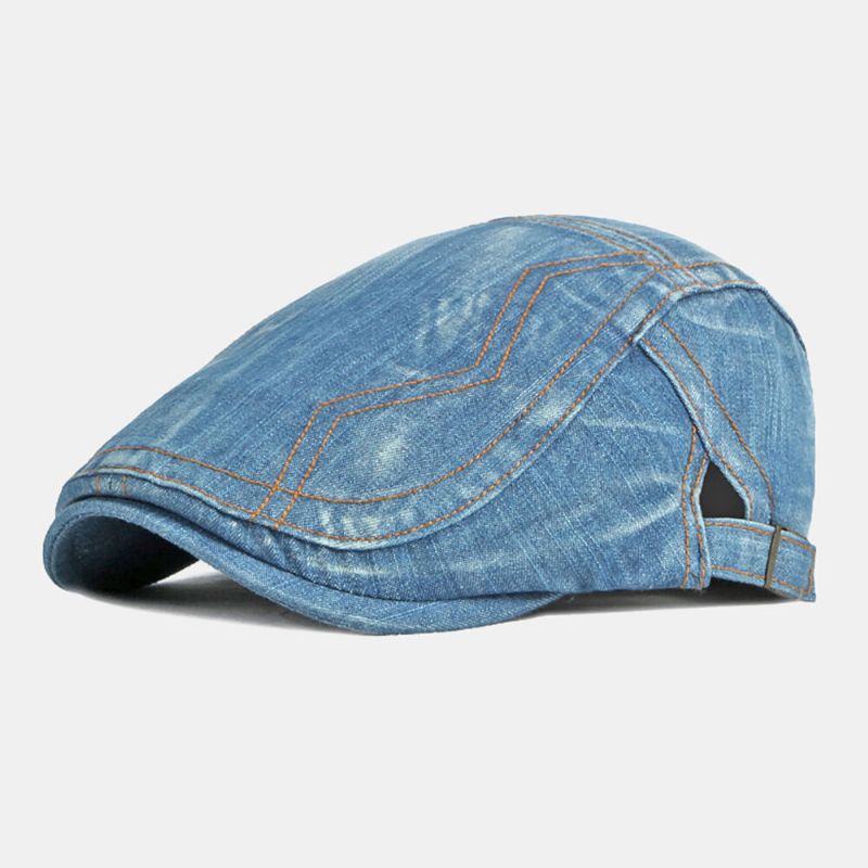 Mężczyźni Gazeciarz CZapka Myte Denim Stałe Szyte Szwy Na Zewnątrz Oddychająca Parasolka Na Co Dzień W Stylu Vintage Do Przodu Kapelusz Beret Płaska CZapka