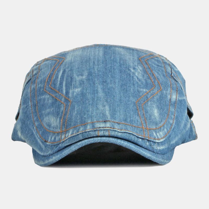 Mężczyźni Gazeciarz CZapka Myte Denim Stałe Szyte Szwy Na Zewnątrz Oddychająca Parasolka Na Co Dzień W Stylu Vintage Do Przodu Kapelusz Beret Płaska CZapka