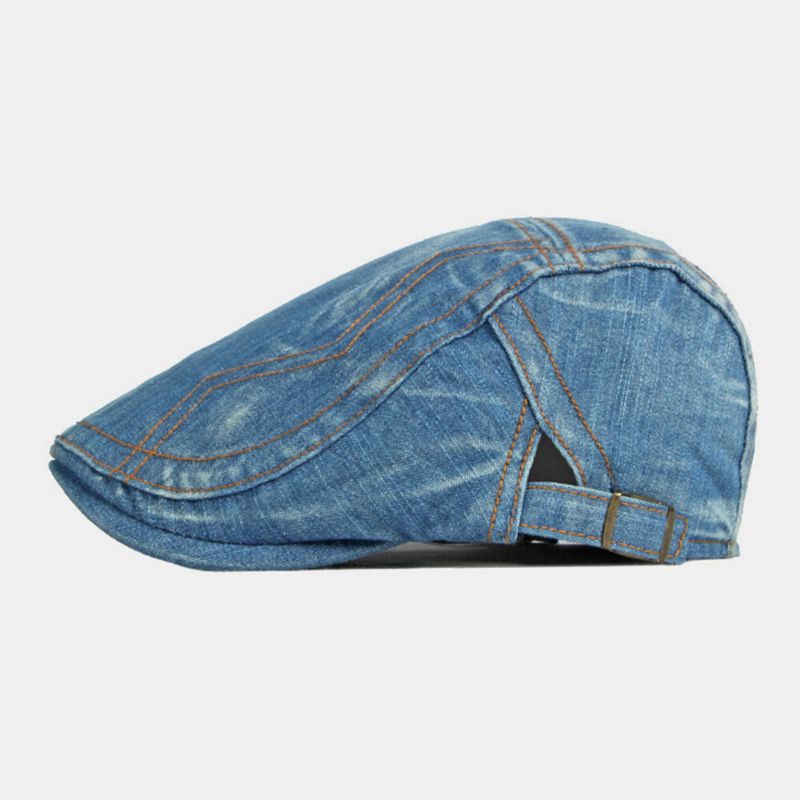 Mężczyźni Gazeciarz CZapka Myte Denim Stałe Szyte Szwy Na Zewnątrz Oddychająca Parasolka Na Co Dzień W Stylu Vintage Do Przodu Kapelusz Beret Płaska CZapka