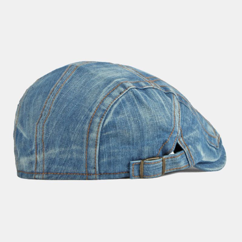 Mężczyźni Gazeciarz CZapka Myte Denim Stałe Szyte Szwy Na Zewnątrz Oddychająca Parasolka Na Co Dzień W Stylu Vintage Do Przodu Kapelusz Beret Płaska CZapka