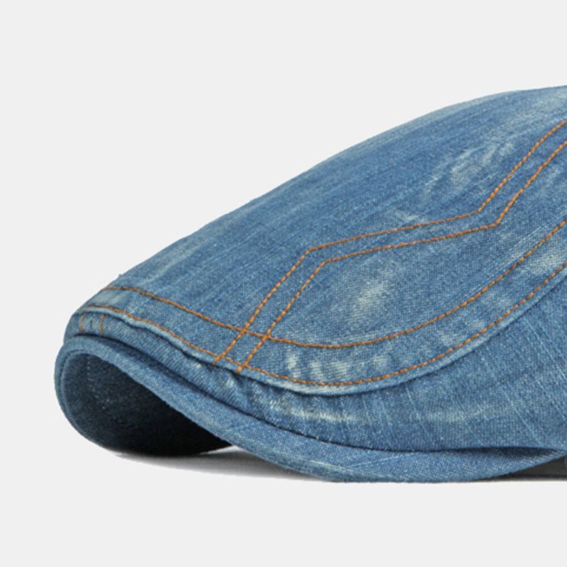 Mężczyźni Gazeciarz CZapka Myte Denim Stałe Szyte Szwy Na Zewnątrz Oddychająca Parasolka Na Co Dzień W Stylu Vintage Do Przodu Kapelusz Beret Płaska CZapka