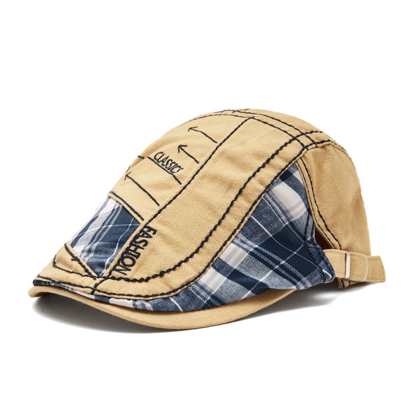 Mężczyźni Outdoor Cotton Patchwork Plaid Stitching Adustable Sunshade Beret Płaskie Hat