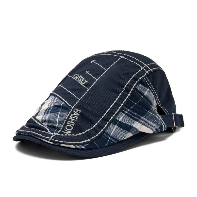 Mężczyźni Outdoor Cotton Patchwork Plaid Stitching Adustable Sunshade Beret Płaskie Hat